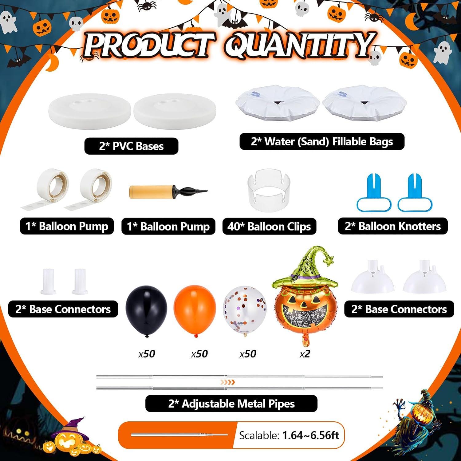 Halloween Balloon Column Stand Kit, 6.5 ft, Pumpkin Foil Topper (2 Sets)