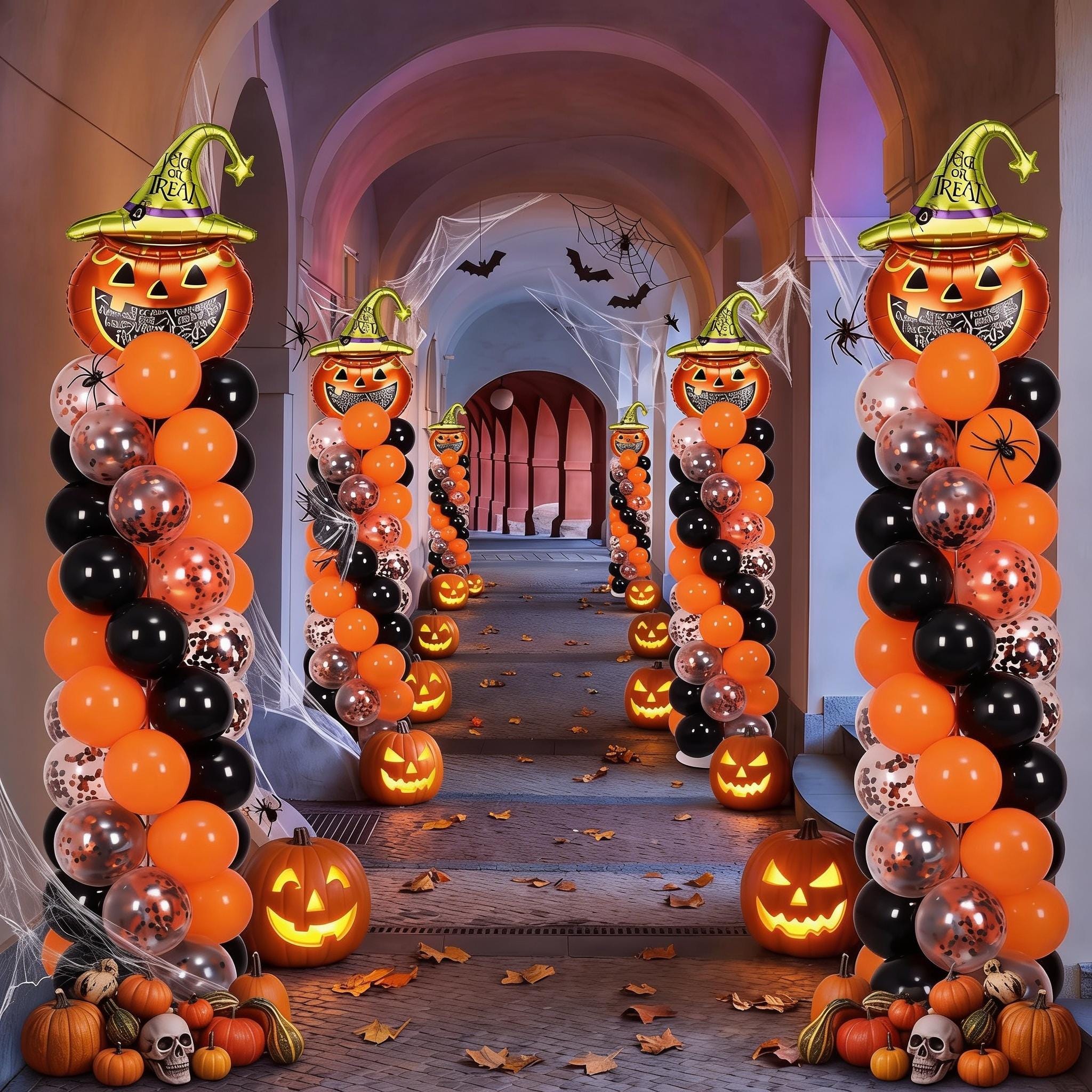 Halloween Balloon Column Stand Kit, 6.5 ft, Pumpkin Foil Topper (2 Sets)