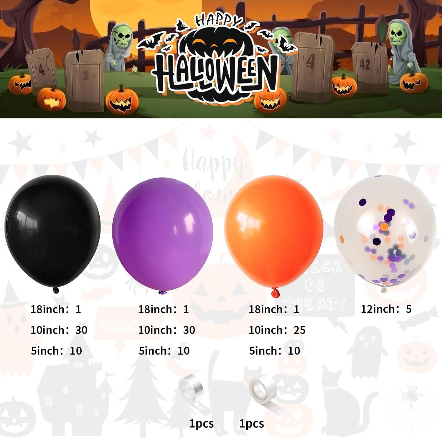 Halloween Balloon Arch Kit, Black Purple Orange Confetti, Spooky Party Decor