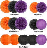 Halloween Party Decorations, Purple Orange Black Tissue Paper Flowers Lanterns (15PCS)