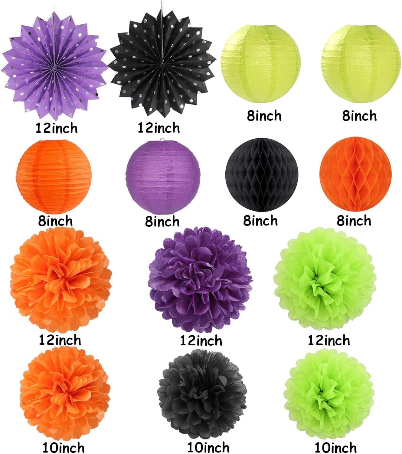 14pc Black Orange Purple Green Halloween Party Decorations Kit Lanterns Fans Honeycomb Balls}}