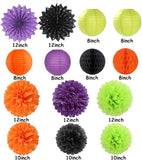 14pc Black Orange Purple Green Halloween Party Decorations Kit Lanterns Fans Honeycomb Balls}}