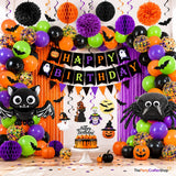 Halloween Birthday Party Decorations, Spider Bat Balloons, Pom Poms, Fringe Curtains (96pcs)