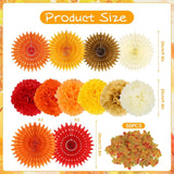 Orange Red Fall Party Decorations, Paper Pom Poms, Fans, Leaves (Thanksgiving Halloween)