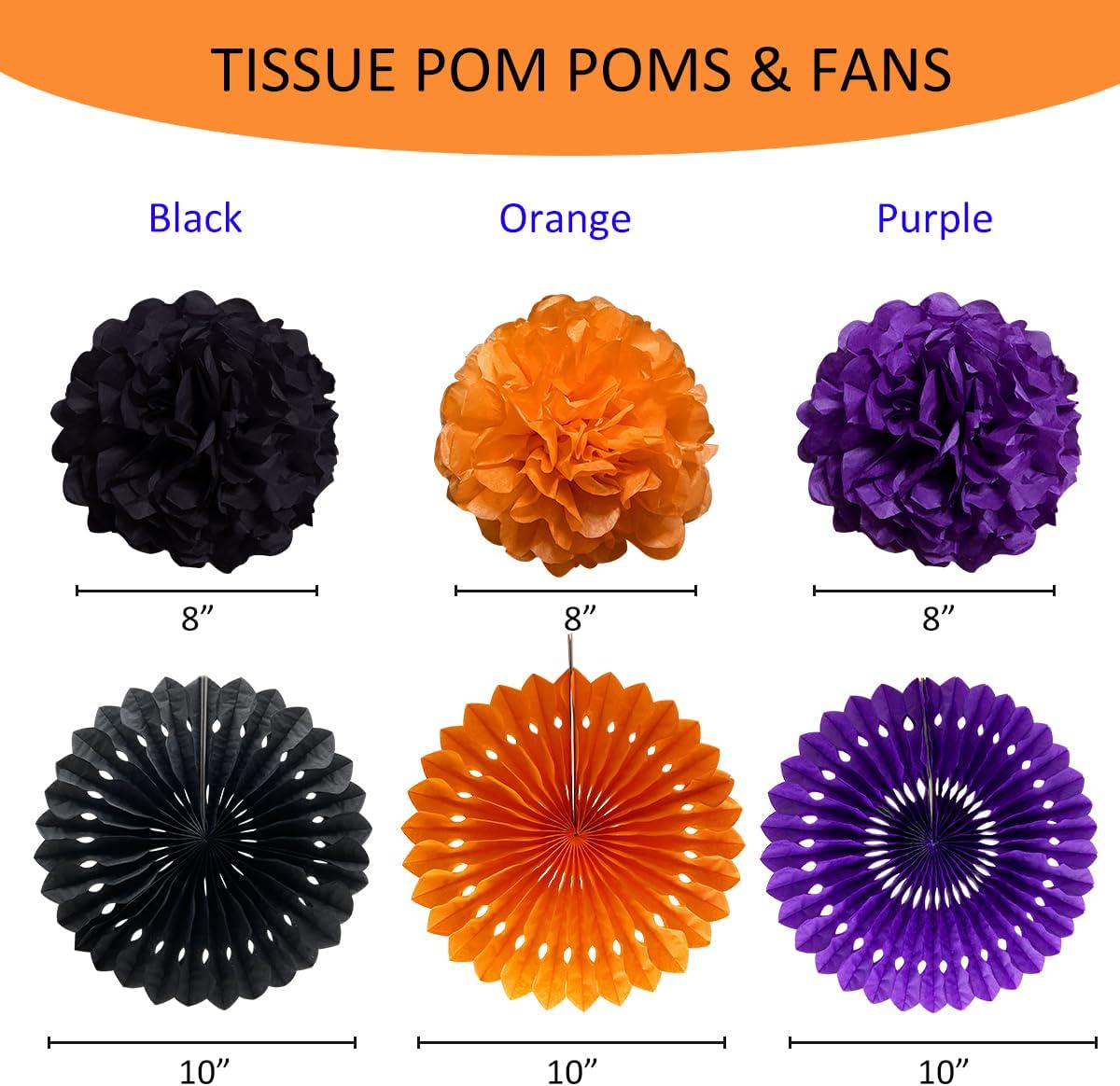 12-Piece Halloween Party Decor Kit, Pom Poms, Lanterns, Banners (DIY Assembly)