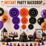 11-Count Halloween Paper Fans, Purple Orange Black White Garland (4 Sizes)
