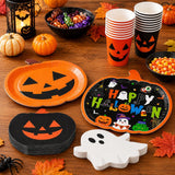 Halloween Party Supplies Set, Pumpkin Plates, Ghost Napkins, Serves 24