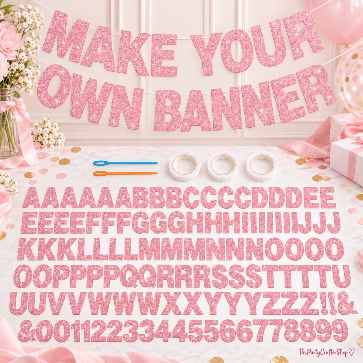 Glitter Paper Banner Kit: 3.94-Inch Letters for Birthdays Weddings