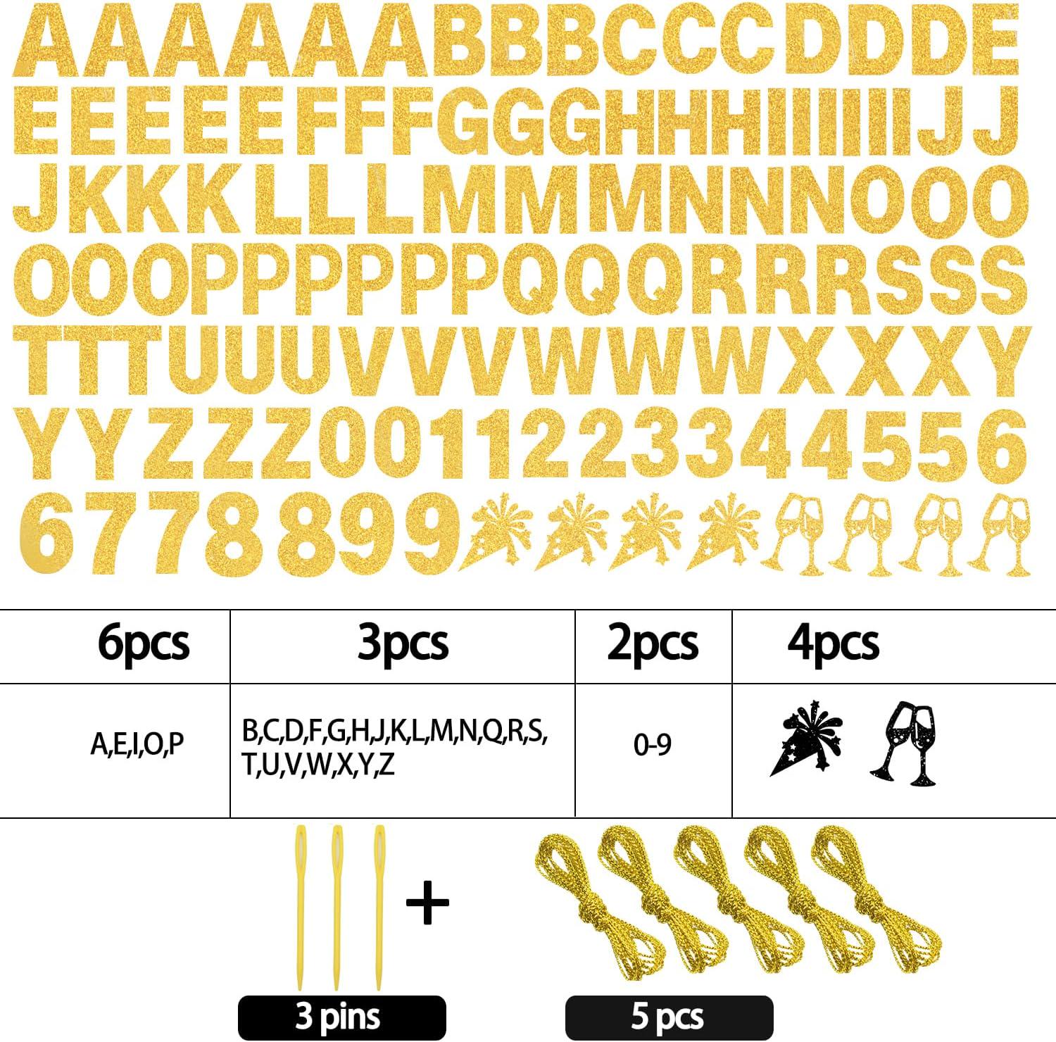 DIY Gold Glitter Letter Banner Kit, Personalized Party Decor (129 Pieces)