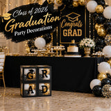 2026 Graduation Balloon Boxes, Black White Gold Party Decor (4 Boxes)