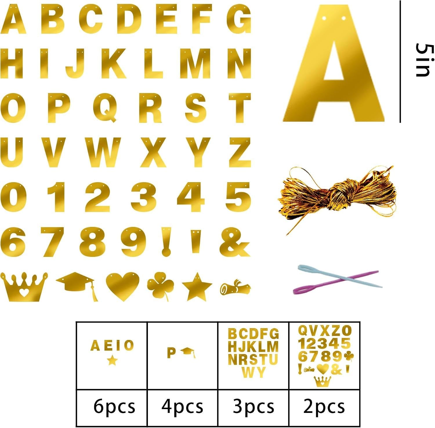 131-Piece Gold Glitter Banner Kit, DIY Party Decor (59ft Ribbon)