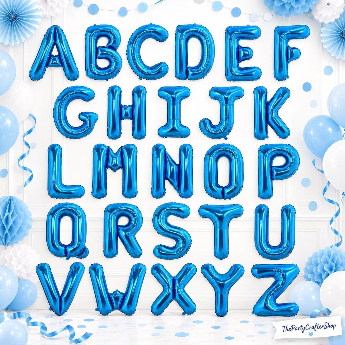 52 Pcs Blue Foil Letter Balloons, A-Z Alphabet Banner, Custom Name Party Decor
