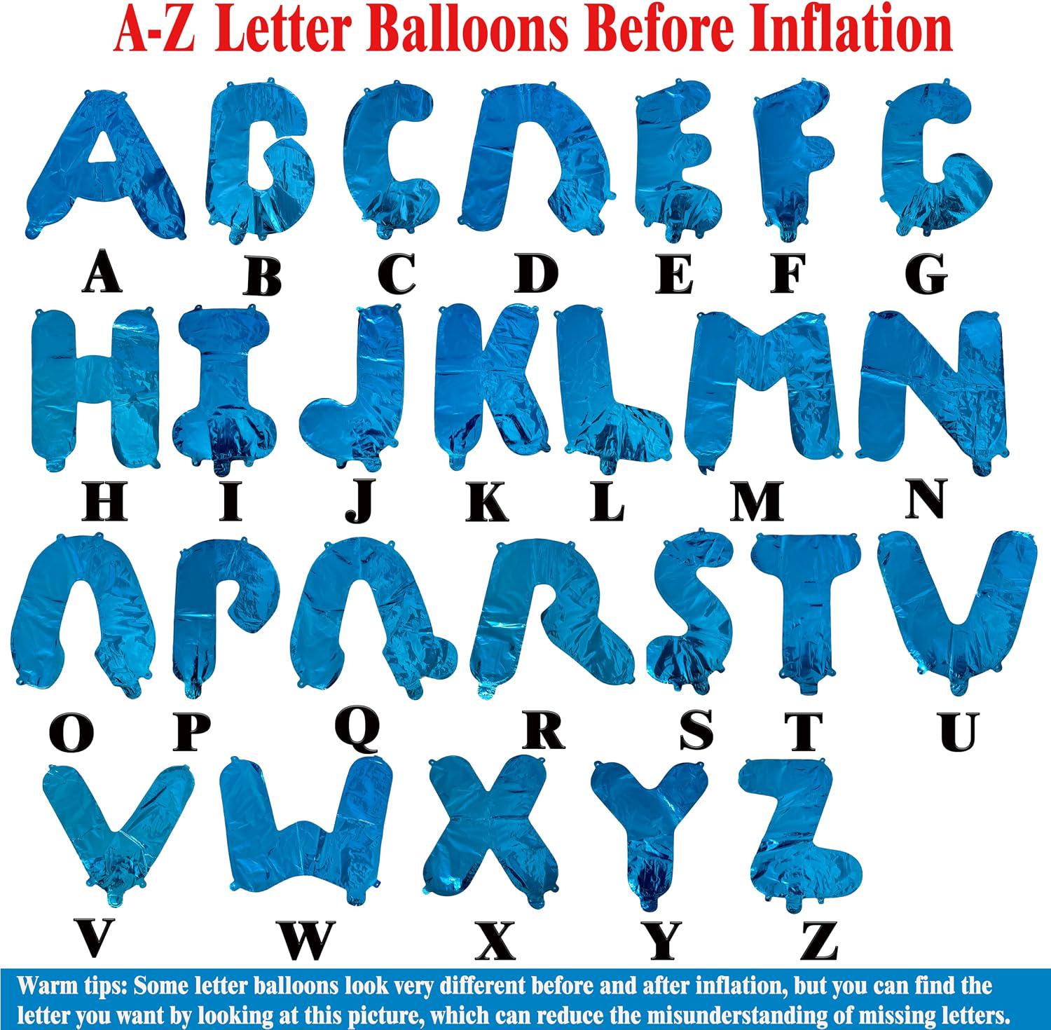 52 Pcs Blue Foil Letter Balloons, A-Z Alphabet Banner, Custom Name Party Decor