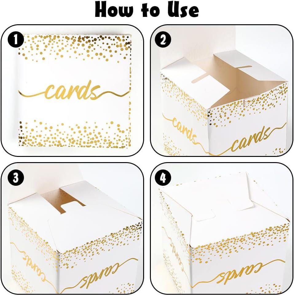 Party Card Box: White Gold Foil 9-Inch Card Collection Station
