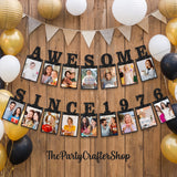 Pre-Strung Photo Banner: 50th Birthday, Black Glitter Cardstock, Indoor Outdoor