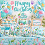 Ocean Turtle Party Set: Happy Birthday Banner, Tablecloths, Disposable Tableware