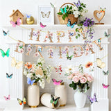 Floral Party Backdrop: Wildflower Happy Birthday Banner with Butterfly Accents (2.56 Feet)