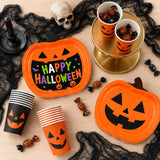 Halloween Party Supplies: 24 Pumpkin Plates, 24 Cups, 12 Ghost Napkins (Paper)