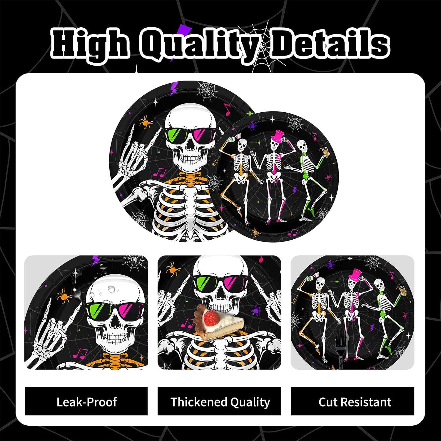 96-Piece Halloween Partyware Set, Dancing Skeleton Paper Plates Napkins Forks