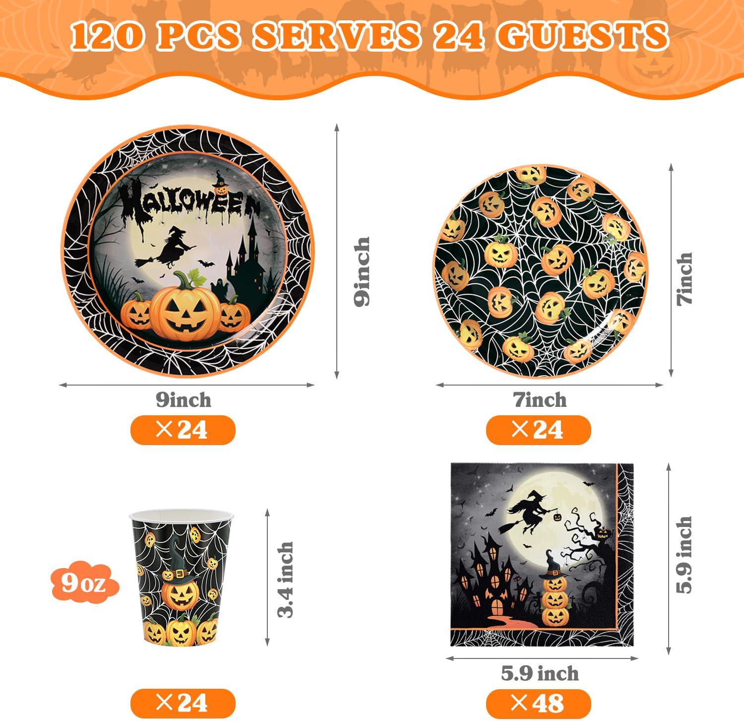 Disposable Halloween Party Supplies: 9-Inch Plates, 7-Inch Plates, Cups, Napkins