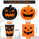 Halloween Party Tableware Set: 24 Paper Plates, Napkins, Cups (9oz)