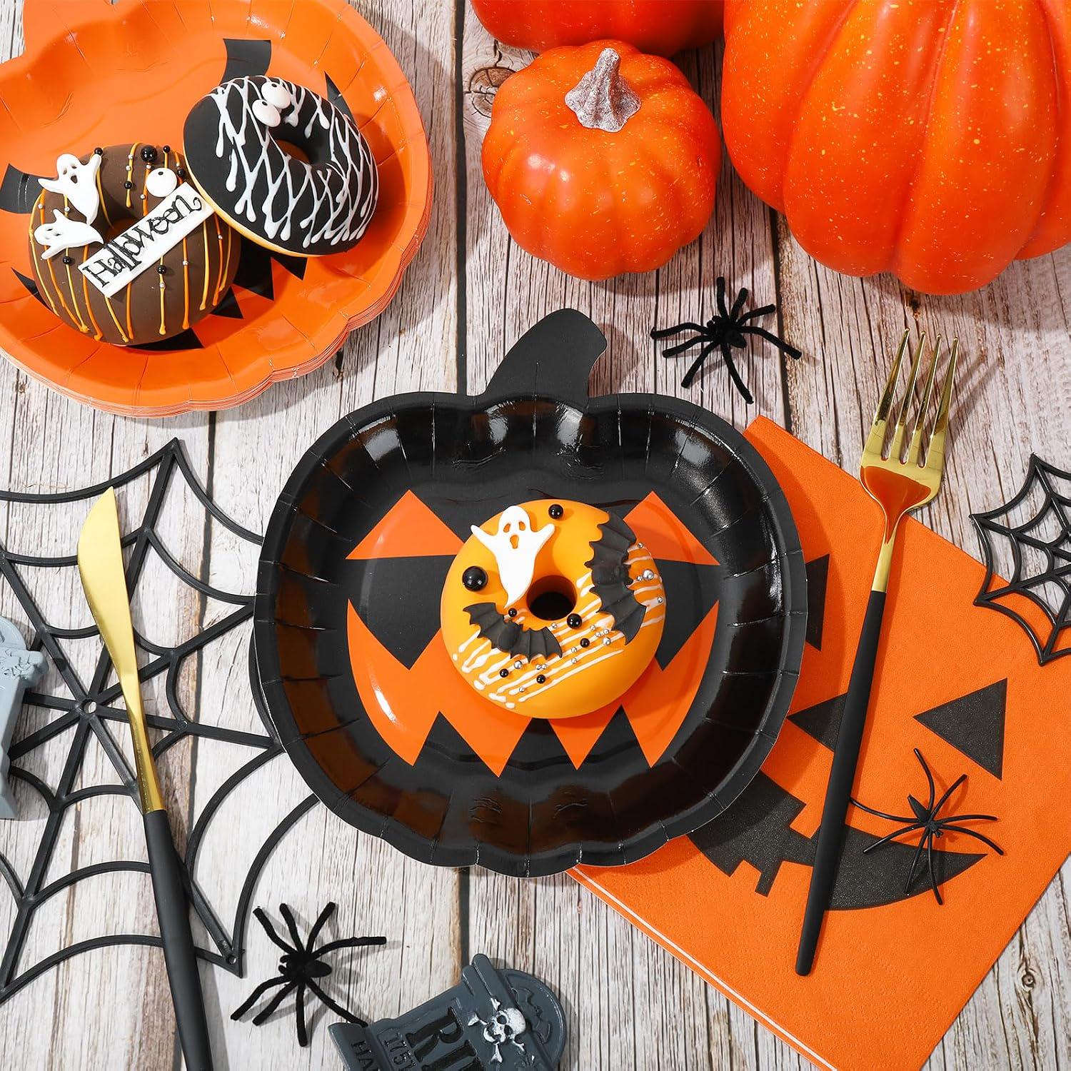Halloween Party Tableware Set: 24 Paper Plates, Napkins, Cups (9oz)