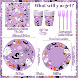 Purple Halloween Party Set, 9-Inch BOO Plates, 7-Inch Plates, 24 Guests