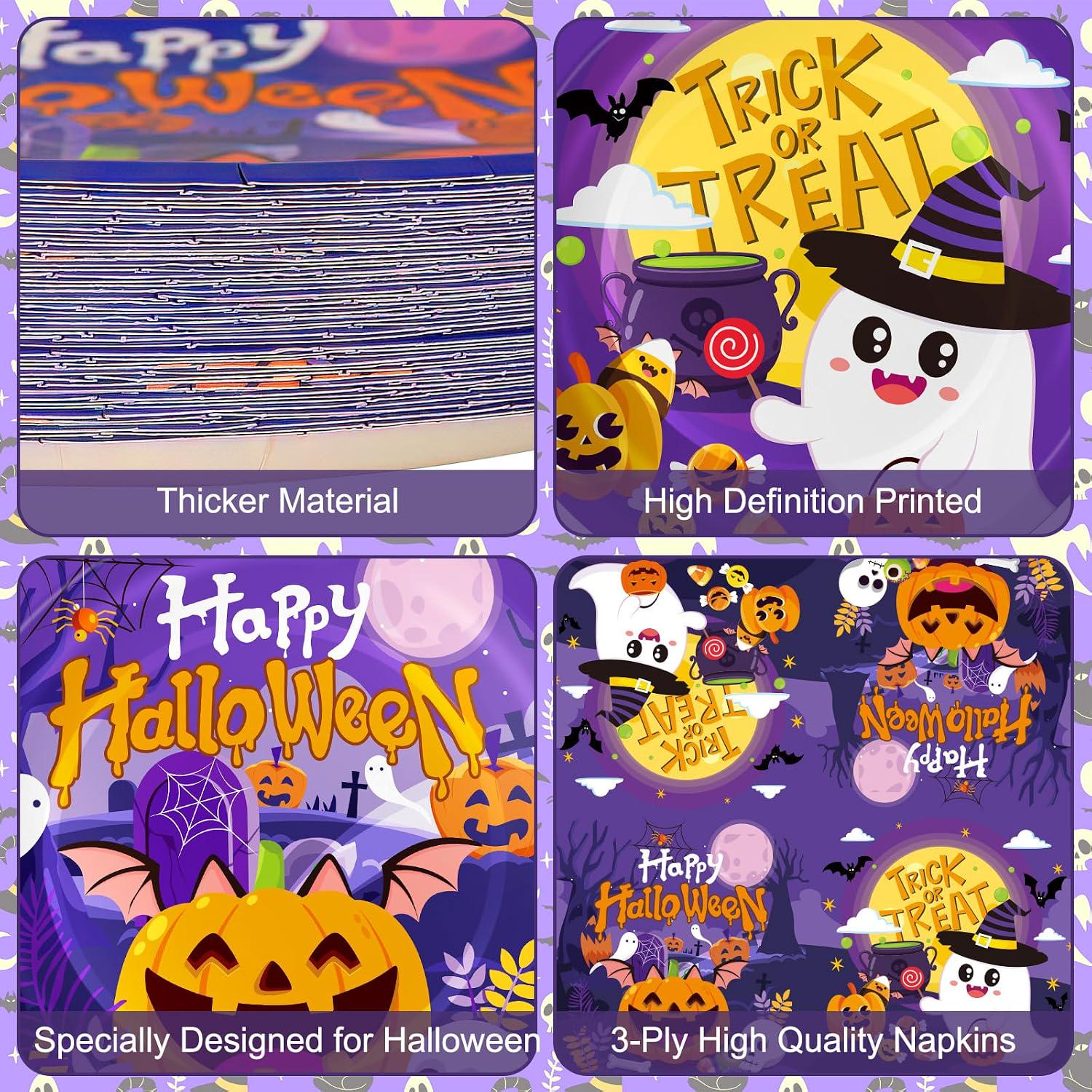 Disposable Halloween Table Setting: 50 Guests, Pumpkins Ghosts Skeletons Spiders Webs