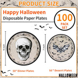100-Piece Halloween Paper Plates: 50 Large 9-Inch Dinner, 50 Small 7-Inch Dessert