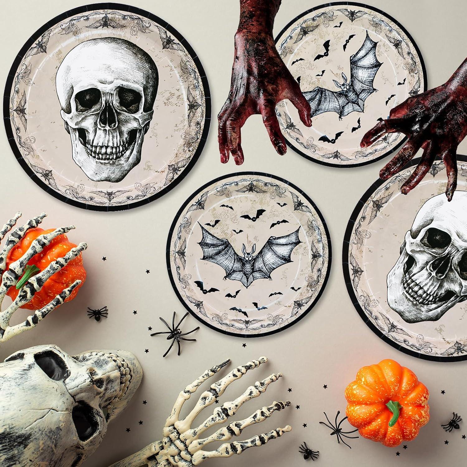 100-Piece Halloween Paper Plates: 50 Large 9-Inch Dinner, 50 Small 7-Inch Dessert