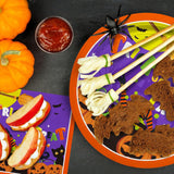 Halloween Party Supplies Set: 25 Plates, Cups, Napkins, Tablecloth (Purple Orange)