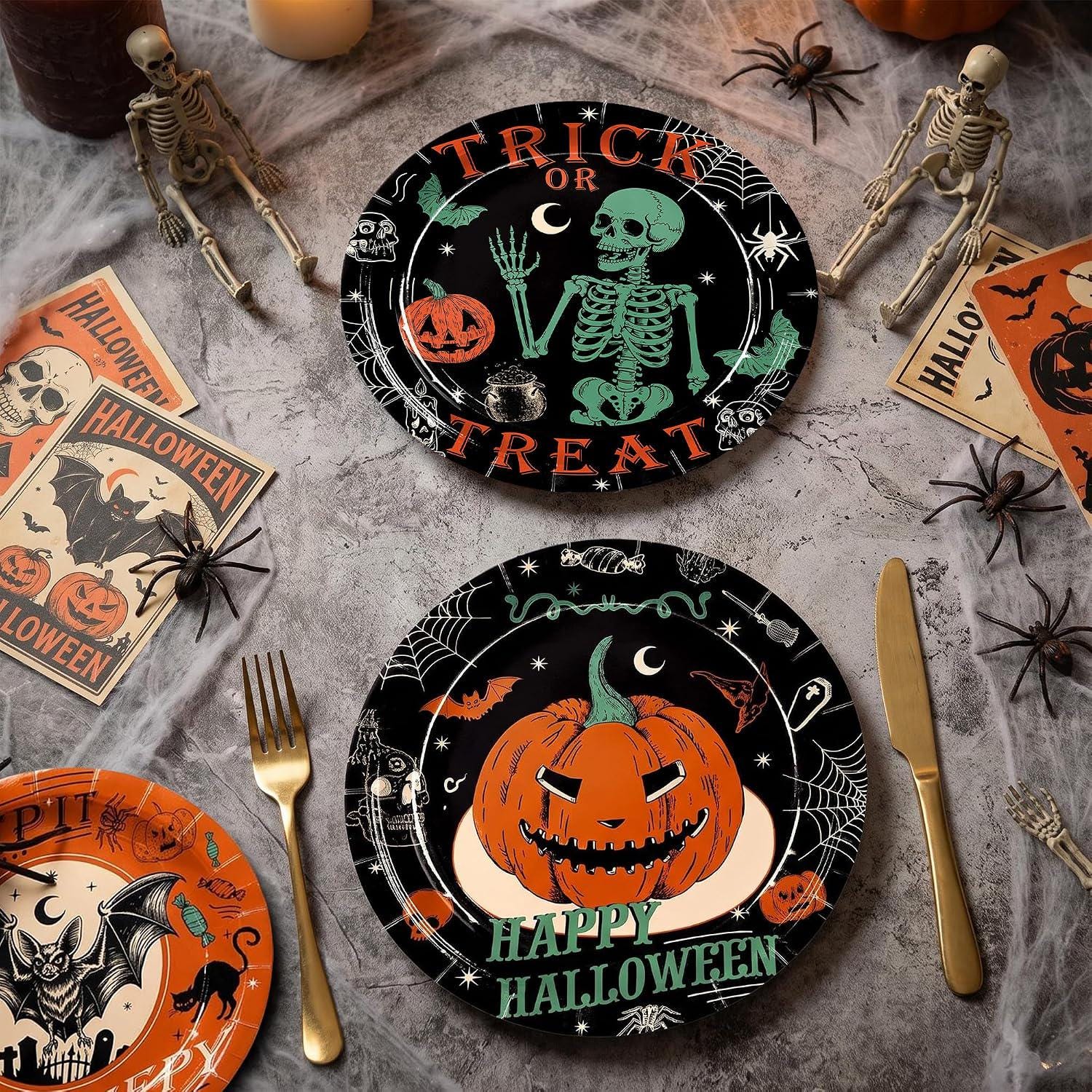48 Piece Halloween Paper Plate Set, 9 Inch and 7 Inch, 4 Designs