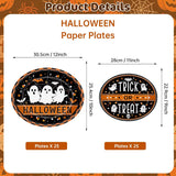 Trick or Treat Halloween Paper Plates, 50-Piece Coordinated Set for 25 Guests, Sturdy Paper