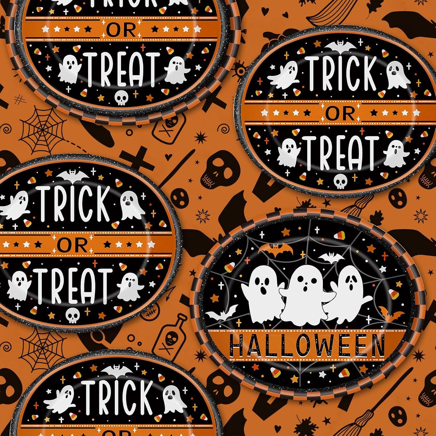 Trick or Treat Halloween Paper Plates, 50-Piece Coordinated Set for 25 Guests, Sturdy Paper