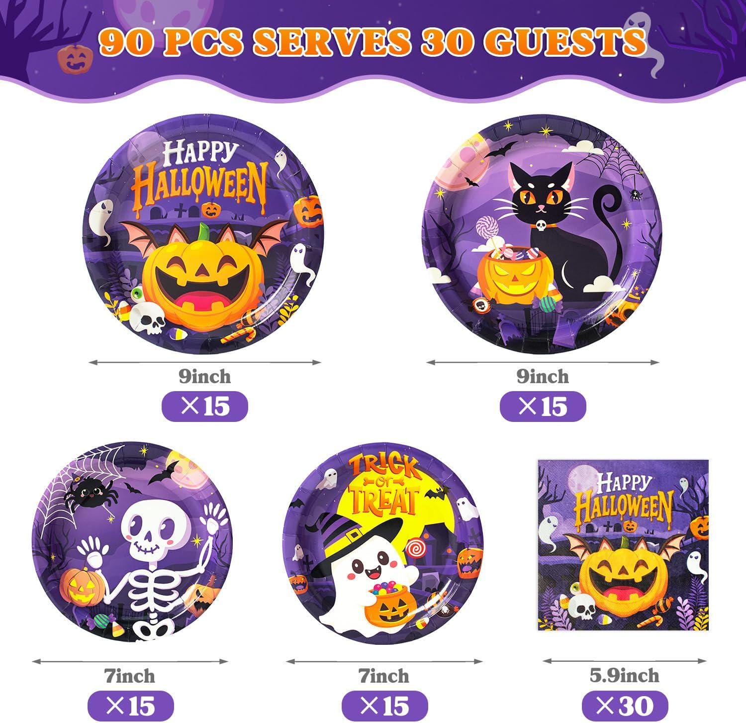 Halloween Party Set: 90-Piece Paper Plates, Napkins (9-Inch, 7-Inch)