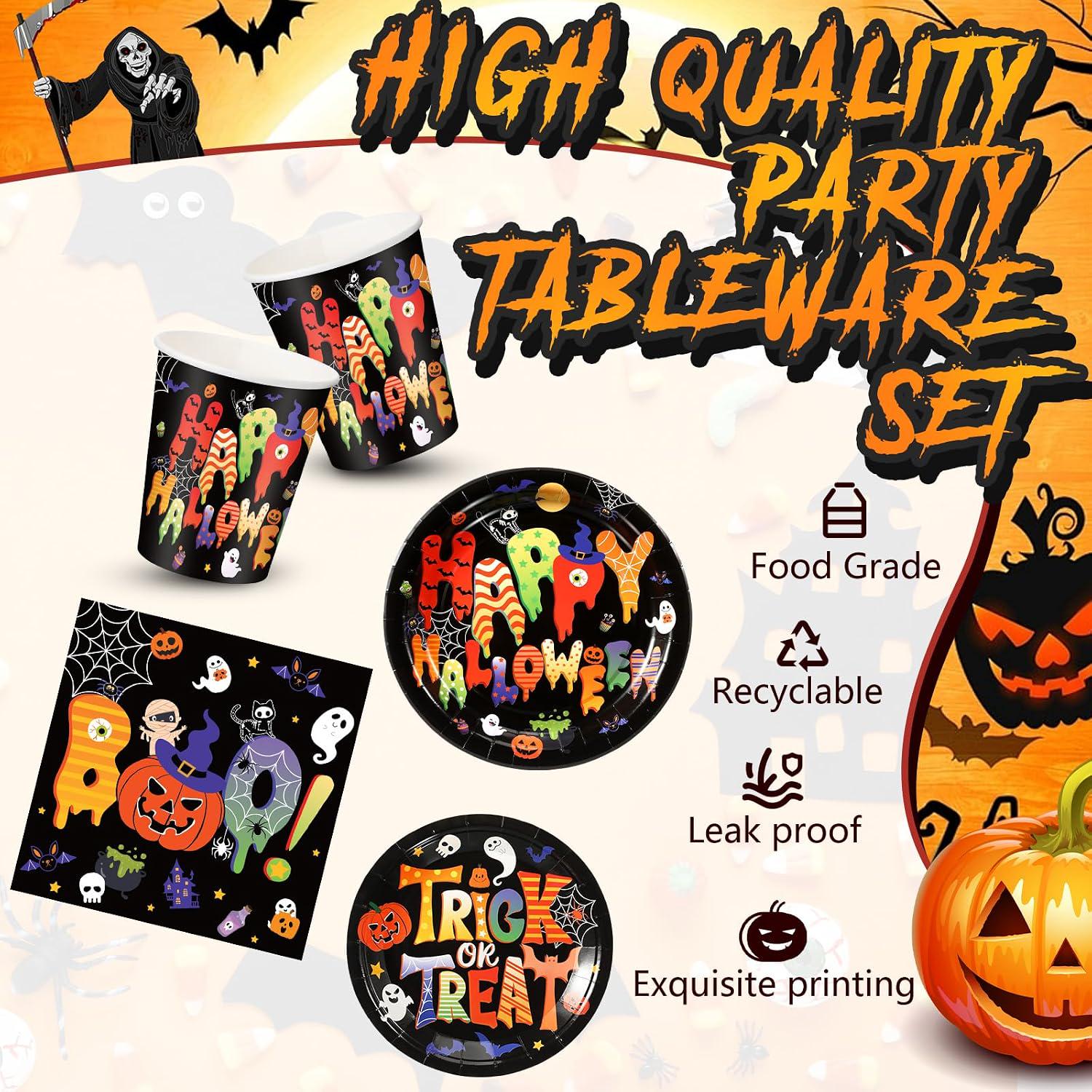 Happy Halloween Party Set, 30 Guests, 9, 7-Inch, 9-Ounce Cups, Plastic Forks, Napkins