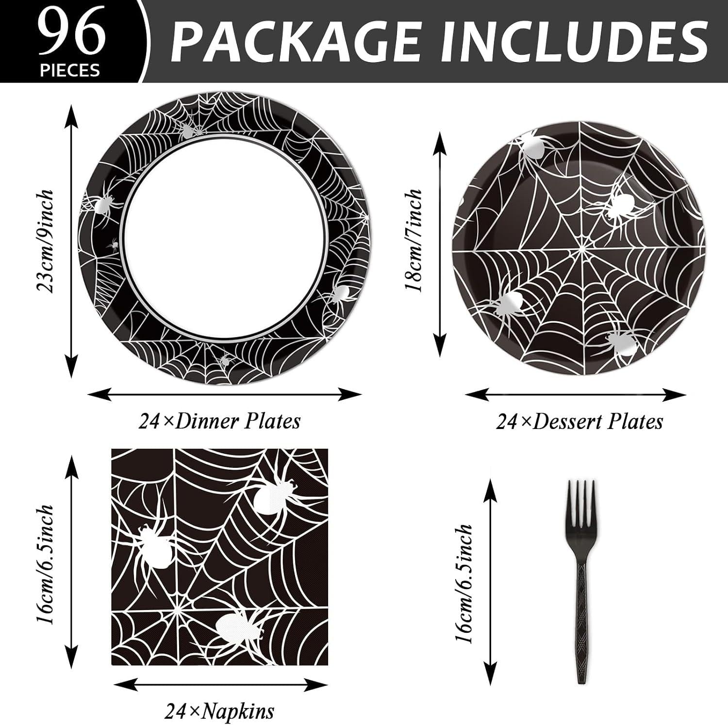 Halloween Party Set: 24-Piece Disposable Tableware with Spider Web Plates