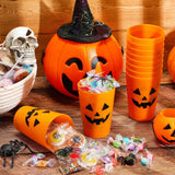 Set of 24 Orange Plastic Cups, Pumpkin Face Design for Halloween Parties