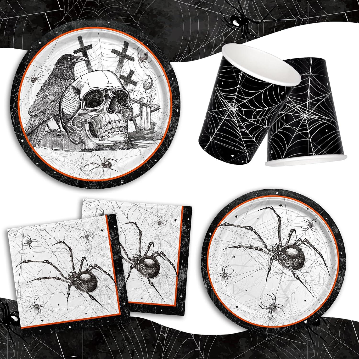 Halloween Party Set: 25 Large Plates, Small Plates, Napkins, Cups, Banner, Tablecloth