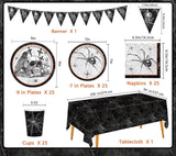 Halloween Party Set: 25 Large Plates, Small Plates, Napkins, Cups, Banner, Tablecloth