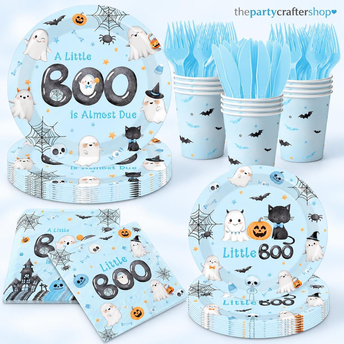 Little Boo Halloween Baby Shower Decorations: Cats Bats Pumpkins Party Set