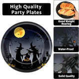 Spooky Halloween Dinner Set: 50 Guests, Full Moon Night Sky, Witches, Plastic Forks