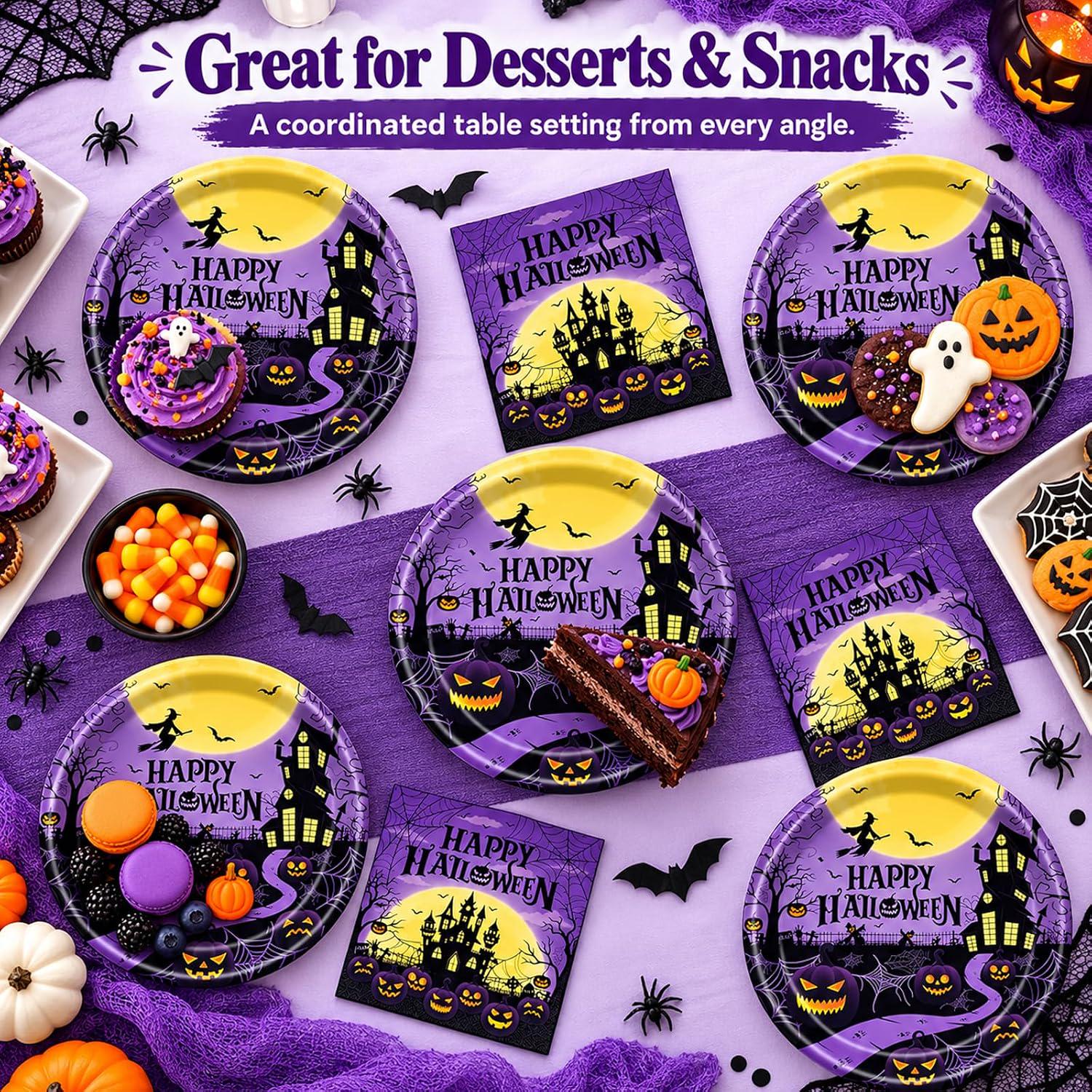 40-Piece Halloween Partyware Set: 9-Inch Purple Black Plates Napkins