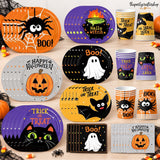 96-Piece Halloween Partyware Set: 24 Dinner Plates, Dessert Plates, Cups, Napkins