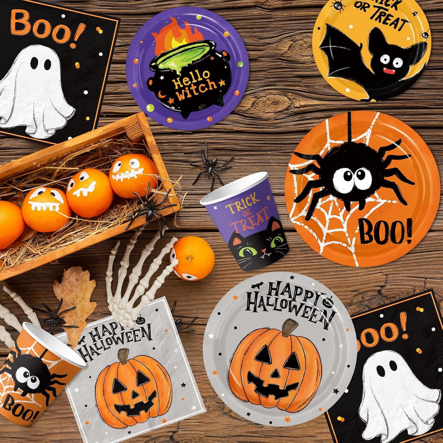 96-Piece Halloween Partyware Set: 24 Dinner Plates, Dessert Plates, Cups, Napkins