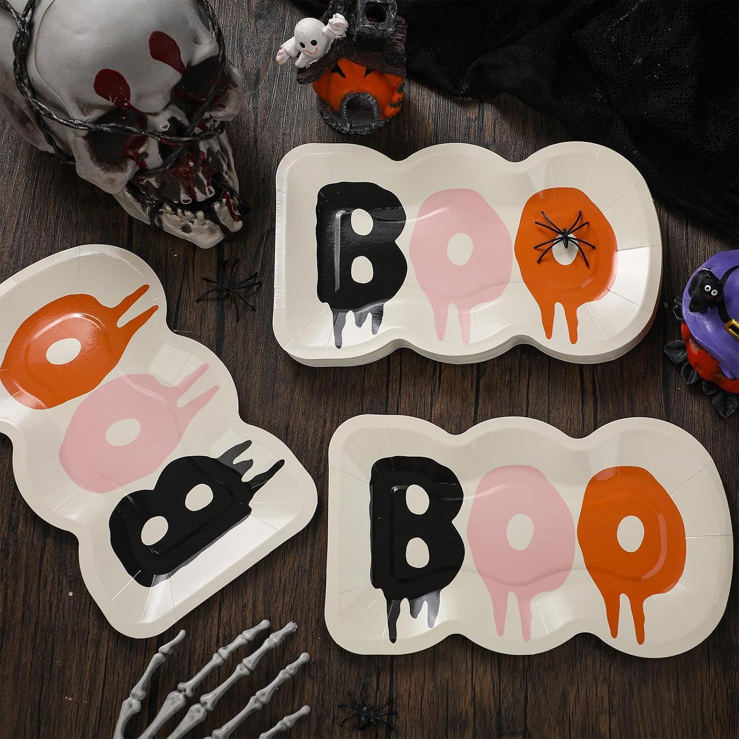 Boo Shaped Paper Plates, Set of 50, 10x6 Inch Halloween Party Tableware