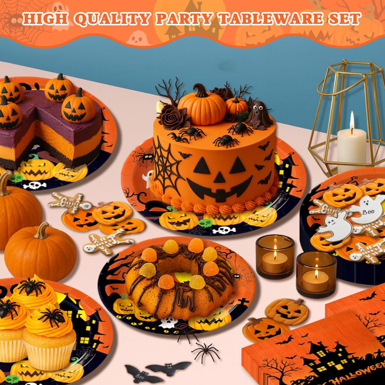 Disposable Halloween Tableware: 24 Guests, 9-Inch Dinner Plates, 7-Inch Dessert Plates