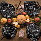 200-Piece Halloween Partyware Set: 9-Inch Spider Web Plates, Napkins, Forks