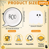 Disposable Halloween Tableware: 9-Inch Black & White Paper Plates, Ghost Napkins