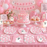180-Piece Pink Halloween Partyware Set: Ghost Plates, Napkins (Disposable)